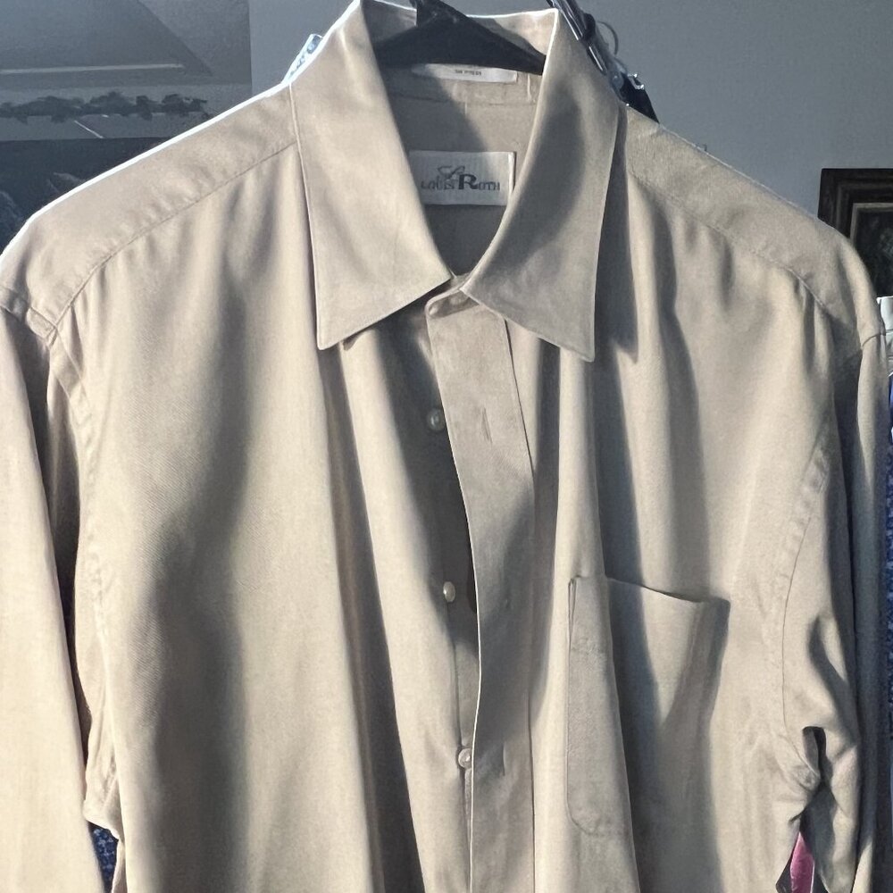 Louis Roth Light Khaki 100% Cotton Queen's Oxford Long-Sleeve Button-Up SZ Lrg